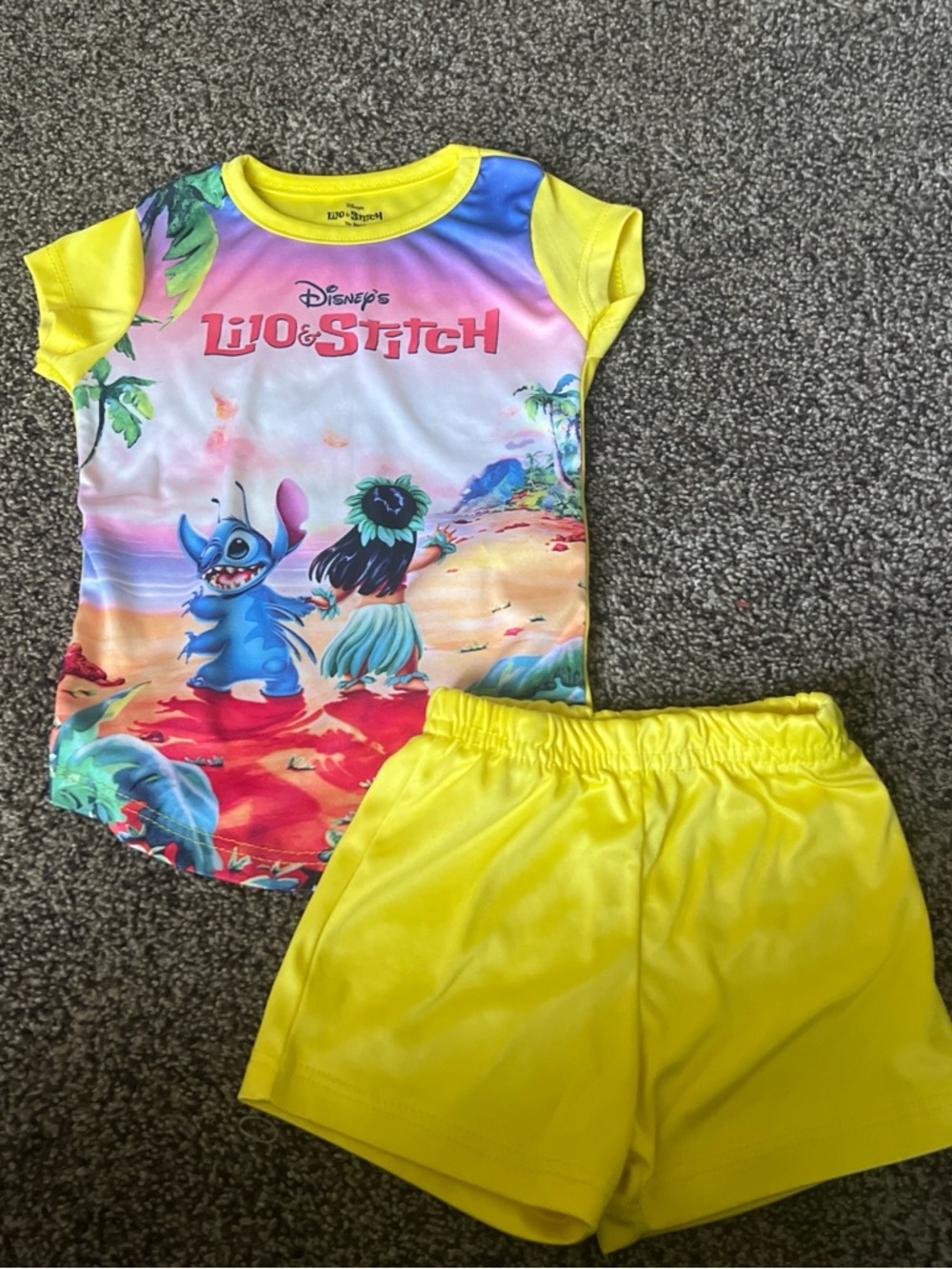 Disney Lilo & Stitch Yellow & Multicolor Kids Rashguard Set